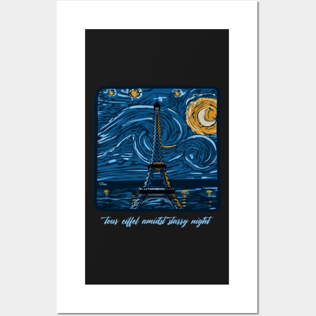 Tour eiffel amidst starry night Wall Art by lounesartdessin